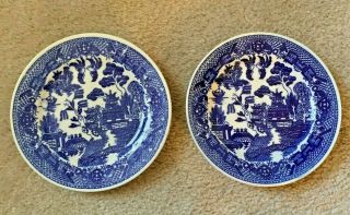 Two Antique 6 " Blue Willow Lunch / Salad Plates Japan