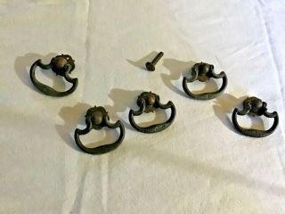 Set Of 5 Vintage Matching Drawer Pulls,  Brass