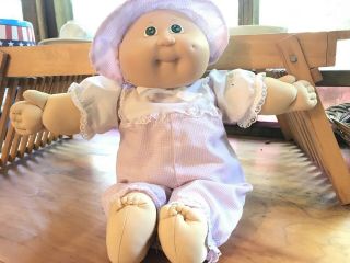 Vintage 1983/84 Cabbage Patch Kid Preemie Doll.  Green Eyes,  Bald,  Hard Face