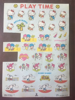Rare Sanrio 1976,  1983 Hello Kitty / Little Twin Stars / My Melody Sticker Sheet
