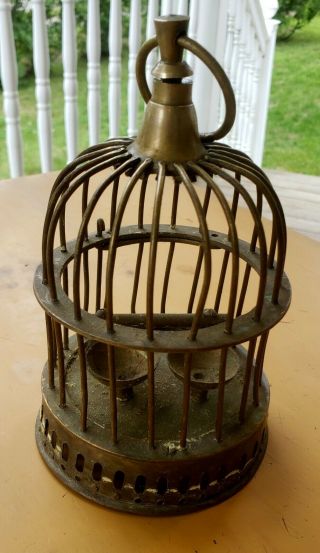 Antique Brass Wire Bird Cage W/water/feed Holder.