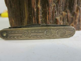 Antique Hand Chaised Sterling Silver 2 Blade Pocket Knife Signed Sob Co Rp15