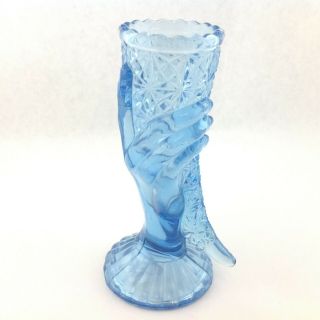Fenton Blue Glass Sculpture Of A Hand Holding A Horn / Cornucopia 5 " Tall