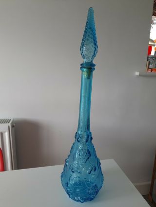 Large Vintage Mcm Italian Empoli Glass Genie Bottle 1960’s 21 Inch Rare Design