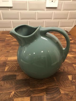 Antique Green Hall Pottery Pitcher With Ice Lip 1940s