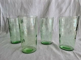Rare Set Of 4 Jeannette Depression Green Glass Hex Optic 14 Oz Flat Tumblers