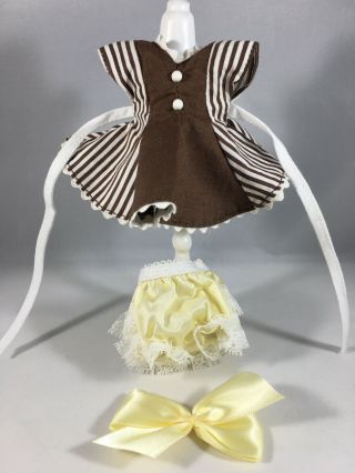 Vintage Ginny Vogue Tag Brown Striped Dress,  Frilly Panties & Hair Bow (no Doll)
