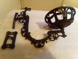 Vtg/antique Black Cast Iron Oil Lamp Holder Swing Arm Style With Wall Bracket
