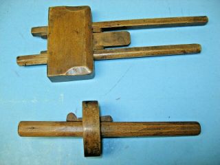 2 Antique Wooden Carpenter ' s Scribes,  One Double,  One Single, 2