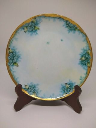 Hr Josephine Bavaria Porcelain Plate Hand Painted Hydrangea Blue Flowers Gold 7 "