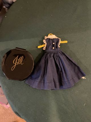 Vintage Navy Tagged Jill Dress And Black Shiny Hatbox Htf