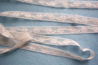 Vtg Cotton Valenciennes Insertion Lace Trim Antique Dolls " Heart Shape Leaves "