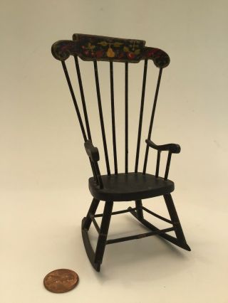 Vintage Dollhouse Miniature Hand Painted Gilt Fruit Wood Spindle Rocking Chair