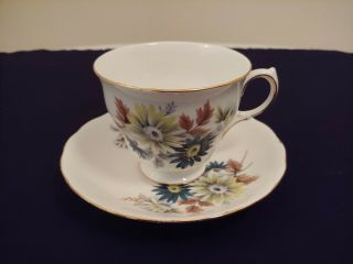 Vintage Queen Anne Bone China Footed Tea Cup And Saucer Floral 8223 England