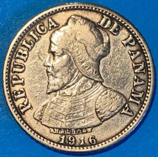 1916 Panama 5 Centesimos 0.  900 Silver Coin Rare