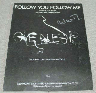 Genesis Rare Signed (mike Rutherford) Sheet Music Follow You Follow Me