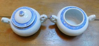 Vintage Chinese Rice Grain Pattern Blue/White Porcelain Lidded Pot With Handles 2