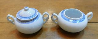 Vintage Chinese Rice Grain Pattern Blue/White Porcelain Lidded Pot With Handles 3