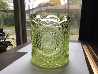 Antique Or Vintage Yellow / Emerald Green Glass Vase Heavy Very Old Thick