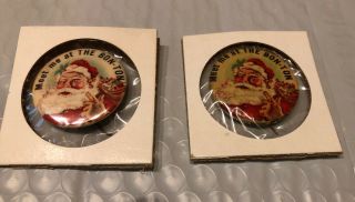 Set Of (2) Vintage Antique Santa Claus Christmas Bon Ton Dept Store Pins -