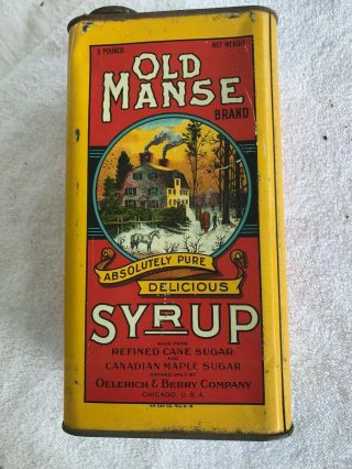 Rare 5 - 1919 Old Manse Syrup Tin Antique Advertising