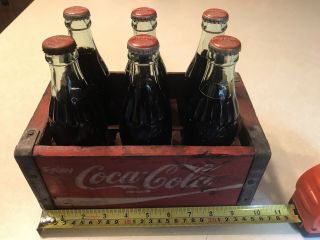 Rare Vintage Coca - Cola Miniature Wood Crate With 6 Full Bottles Of Coke 10x6.