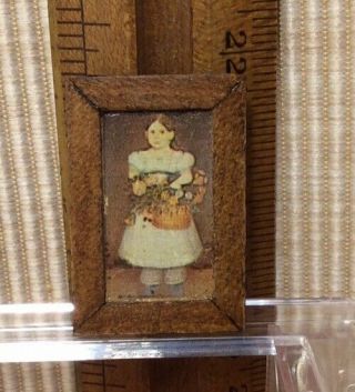 Dollhouse Miniatures 1:12 Framed Art Work Little Girl W/flower Basket
