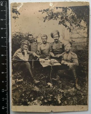 Ww1 Russian Imperial Army Officer Soldier Play Poker Cards Vintage Antique Photo