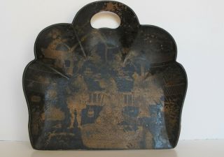 Antique Victorian Era Paper Mache Crumb Tray Lacquer Gilt