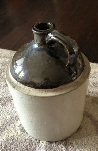 Vintage Stoneware Whiskey Moonshine Jug Brown Cream Ceramic Crock 10 " Farmhouse