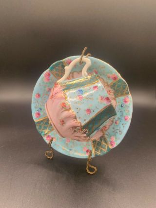 Vintage Porcelain Patchwork Tea Cup & Saucer Set With Vintage Twisted Wire Stand