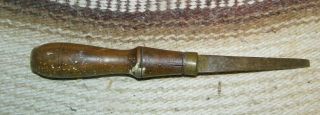 Antique Screw Driver Old Flat Type With Turned Wood Handle 9 1/2 " Long Brass Fi