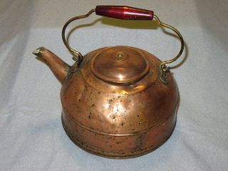 Revere Ware 1801 Copper And Brass Teapot With Wood Handle.  Antique Kettle