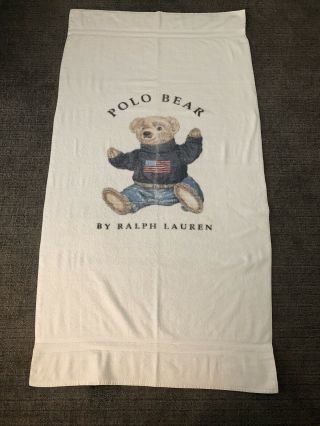 Ralph Lauren Beach Pool Towel Polo Bear Made In Usa Flag Sweater 35.  5 " X62.  5 "