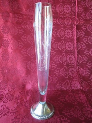 Vintage Duchin Creachion Sterling Silver And Etched Crystal Bud Vase