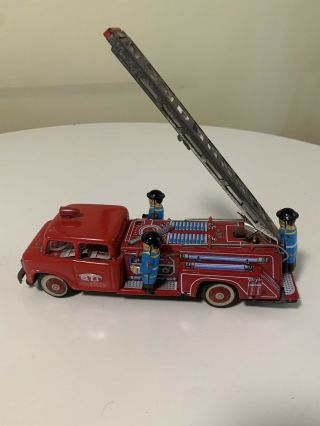 Antique Tin Litho Friction Toy Fire Truck Made By Sti.