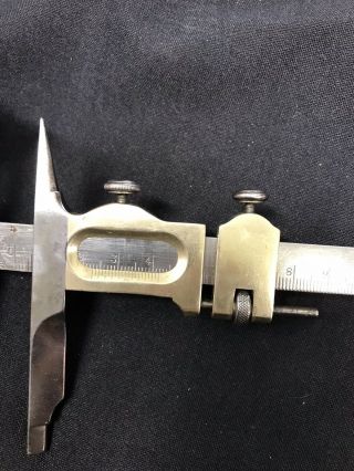 Vintage/ Antique Unbranded 7” Inch Vernier Calipers Brass And Steel 2
