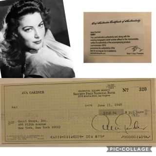 Ava Gardner Psa Dna Certified Auto.  From A Rare Check To Gucci For Merchandise.