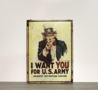 Vintage Uncle Sam “i Want You For U.  S.  Army” Recruiting Station Metal Sign.