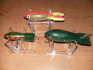 Vintage Bomber Lures One Is Wood,  The Other Two Are Plastic