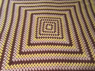Handmade Vintage Crochet Afghan Throw Blanket Retro Square Pattern Large