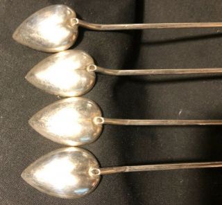 Set Of 4 Vintage Silver Straws - Heart Shaped Bowl - Julep,  Iced Tea