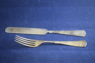W M Rogers Silver Plate Cupid Pattern Fork And Knife - 1891