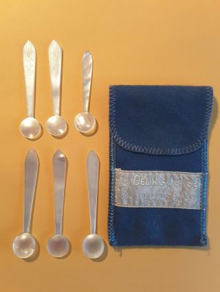 Mother Of Pearl,  Vintage Caviar/salt Spoons Set Of 6,  With Cover Bag,  G