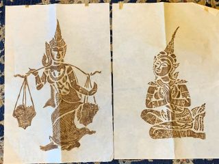 Pair Vintage Angkor Wat Thai/Cambodian Temple Stone Rubbing on Rice Paper Rare 3
