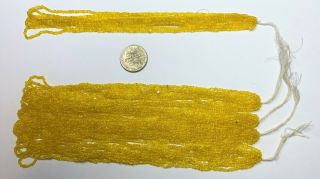Rare Antique Micro Seed Beads - 16/0 Rich Golden Sun Yellow Transparent - 4.  8g Hanks