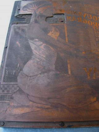 Antique Copper Etched Printing Block I.  P.  E.  U.  Pasadena Labor Temple Program 3