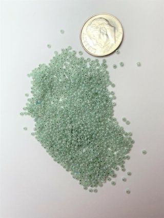 Rare Antique Micro Seed Beads - 14/0 Greasy Op Pale Aged Pearlized Green
