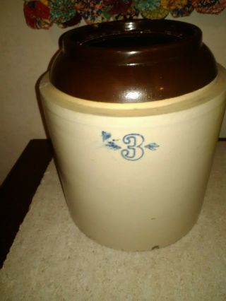 Vintage Brown And White Stoneware Crock 3 12  X 10