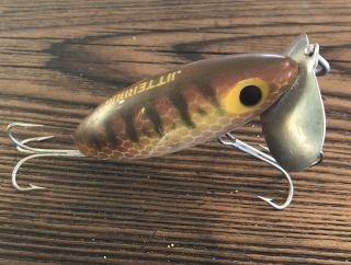 Vintage Fred Arbogast Jitterbug Fishing Lure In Brown Parrot